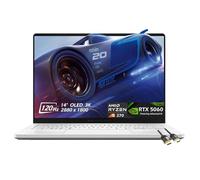 ASUS ROG Zephyrus G14 Ordinateur portable de jeu OLED 3K 120 Hz, AMD Ryzen 9 270, RTX5060 8 Go, 16 Go de RAM LPDDR5X 1 To SSD, Wi-Fi7 Bluetooth, BacklitKB, Windows 11, blanc platine, avec câble HDMI