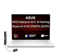 ASUS ROG Zephyrus Ordinateur portable de jeu 14" 120 Hz OLED 2,8K 500 nits DCI-P3 100 % (AMD Ryzen AI 9 HX 370, GeForce RTX 5070 Ti 12 Go, 32 Go LPDDR5X, 8 To SSD, RGB KB, Copilot, Win11Pro) avec port