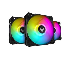ASUS TUF Gaming TF120 ARGB Lot de 3 ventilateurs de châssis à 3 broches personnalisables, roulement dynamique fluide, contrôle PWM de 120 mm, coussinets anti-vibrations, réseau LED double couche pour