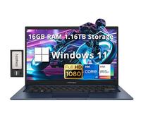 ASUS Vivobook Ordinateur portable FHD 14" pour entreprises et étudiants, Intel i3-1215U, 16 Go de RAM, 1,16 To de stockage (SSD 1 To + station d'accueil 160 Go), carte graphique Intel Iris Xe, caméra