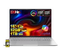 ASUS Vivobook S16 AI Ordinateur portable 16" 3,2 K OLED 120 Hz (600 nits 100 % DCI-P3) AMD 10-core Ryzen AI 9 365 (jusqu'à 50 Tops) 32 Go de RAM 1 To SSD pour Creator Designer Business Professional