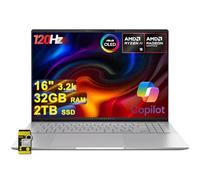 ASUS Vivobook S16 AI Ordinateur portable 16" 3,2 K OLED 120 Hz (600 nits 100 % DCI-P3) AMD 10-core Ryzen AI 9 365 (jusqu'à 50 Tops) 32 Go de RAM 2 To SSD pour Creator Designer Business Professional