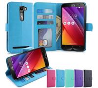 Asus Zenfone 2 Ze500cl Housse Coque Etui De Luxe Portefeuille Porte Carte Et Billet - Housse Luxe Bleu Lagon