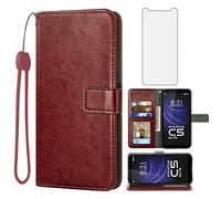 Asuwish Compatible avec Cloud Mobile Stratus C5/C5 Elite Étui portefeuille en verre trempé avec protecteur d'écran et étui à rabat en cuir avec support pour cartes, accessoires cellulaires, étuis de téléphone pour C_5 femmes et hommes, marron