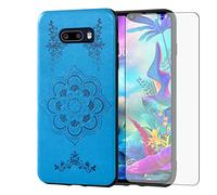 Asuwish Compatible avec LG G8X ThinQ V50S Thin Q et protection d'écran en verre trempé - Coque fine en polyuréthane thermoplastique souple - Motif floral - Accessoire de téléphone pour LGG8XThinQ GX8 8X - Bleu - Pour homme et femme