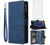 Asuwish Compatible avec LG K40/K12 Plus/X4 2019/Solo LTE/Xpression Plus 2/Harmony 3 Étui portefeuille et protection d'écran en verre trempé pour LGK40 K 40 40K L423DL LMX420 Bleu