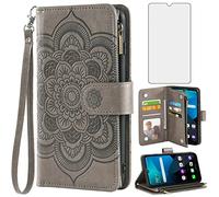 Asuwish Compatible avec LG Premier Pro Plus 6,1"/Harmony 4/K40S/K41 Étui portefeuille et protecteur d'écran en verre trempé avec porte-cartes et support en TPU pour téléphone portable L455DL K 40s Femme Homme Gris