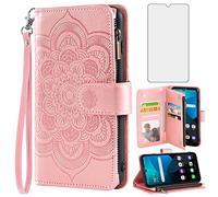 Asuwish Compatible avec LG Premier Pro Plus 6,1"/Harmony 4/K40S/K41 Étui portefeuille et protecteur d'écran en verre trempé avec porte-cartes et support pour téléphone portable L455DL K 40s pour femme et homme Or rose