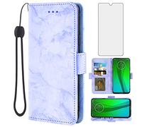 Asuwish Compatible avec Moto G7/G7+/Revvlry Plus et film protecteur d'écran en verre trempé avec support pour cartes, coque de téléphone en marbre pour Motorola G7Plus Moto7 XT1962-1 G 7 7G Tmobile Revvlry+ Violet