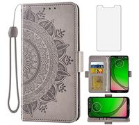 Asuwish Compatible avec Moto G7 Play/MotoG7 Optimo XT1952DL/Tmobile Revvlry Étui portefeuille en verre trempé pour Motorola MotoG7Play Moto7 G 7 7G G7Play Gris