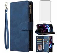 Asuwish Compatible avec Motorola Edge + Plus 2022/Edge 30 Pro/Edge X30 et protecteur d'écran en verre trempé à rabat avec porte-cartes pour Moto Edge + 5G UW/30 Ultra/X Bleu