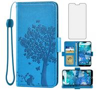 Asuwish Compatible avec Nokia 7.1 Étui portefeuille et protection d'écran en verre trempé avec dragonne, emplacements pour cartes de crédit, étui pour téléphone portable Nokia 7.1 TA-1085, unisexe, bleu