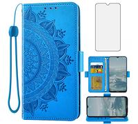 Asuwish Compatible avec Nokia G10/G20/6.3 Étui portefeuille et protecteur d'écran en verre trempé avec porte-cartes et dragonne, pour Nokia G10 NokiaG20 Android 11 TA-1334 Unisexe Bleu