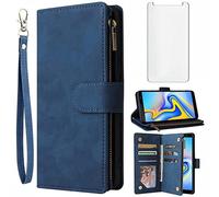 Asuwish Compatible avec Samsung Galaxy J6 Plus 2018 Étui portefeuille et protecteur d'écran en verre trempé Étui à rabat en cuir avec support pour cartes et accessoires pour téléphone Glaxay J6Plus J