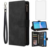 Asuwish Compatible avec Sony Xperia 10 III 3 Xperia10III 5G Étui portefeuille et protecteur d'écran en verre trempé Étui à rabat en cuir avec portecartes Étui pour téléphone portable Experia 10III