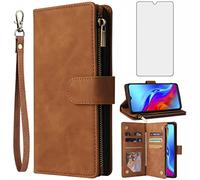 Asuwish Compatible avec TCL 20E 20Y TLC 6125F Étui portefeuille et protecteur d'écran en verre trempé Étui à rabat en cuir avec porte-cartes et accessoires pour téléphone Alcatel 1S 2021/3L 2021 Femme Marron