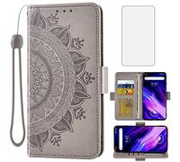 Asuwish Compatible avec UMIDIGI S5 Pro - Étui portefeuille et protection d'écran en verre trempé - Porte-carte de crédit - Accessoires de sac à main - Dragonne - Pour UMIGIDI S 5 5S S5Pro - Gris - Pour femme