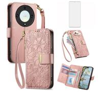 Asuwish Coque de téléphone pour Honor Magic 5 Lite 5G / X9A / X40 avec protecteur d'écran en verre trempé et fente pour cartes Fermeture éclair Dragonne Accessoires Magic5 5Lite G5 6,6" Femmes Hommes