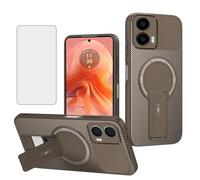 Asuwish Coque de téléphone pour Motorola Moto G04/G04s/G24/E14 4G magnétique en fibre de carbone avec protecteur d'écran en verre trempé et support rigide pour téléphone portable GO4 G 04 04s 24 E 14