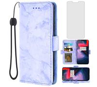 Asuwish Coque de téléphone pour OnePlus 6 avec protecteur d'écran en verre trempé et portefeuille en marbre avec fente pour carte support Cell OnePlus6 A6000 One Plus6 1 Plus 1plus Six One+ 1+ 6