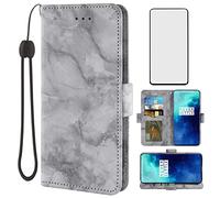 Asuwish Coque de téléphone pour OnePlus 7T Pro OnePlus7TPro 5G Mclaren Edition avec protecteur d'écran et portefeuille en marbre avec fente pour carte et support pour téléphone portable One Plus
