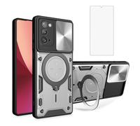 Asuwish Coque de téléphone pour Samsung Galaxy Note 20 5G Slide Camera Coque magnétique avec protecteur d'écran en verre trempé et anneau de support pour cellule hybride rigide, accessoires Note20