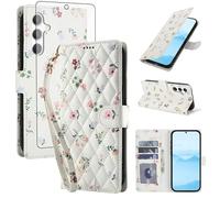 Asuwish Coque de téléphone pour Samsung Galaxy S23 FE 5G - Étui portefeuille à rabat avec protecteur d'écran en verre trempé - Porte-cartes - Fente pour cartes - Support de protection S 23 EF S23FE