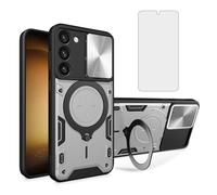 Asuwish Coque de téléphone pour Samsung Galaxy S23 Plus S23+ 5G Slide Camera - Coque magnétique avec protecteur d'écran en verre trempé et anneau de support - Cellule dure S23plus 23S + S 23 23+