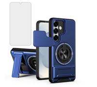 Asuwish Coque de téléphone pour Samsung Galaxy S25 5G Slide avec protecteur d'écran en verre trempé et anneau magnétique de support hybride antichoc pour téléphone portable S 25 25S SM-S931U Bleu