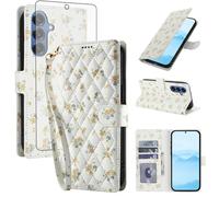 Asuwish Coque de téléphone pour Samsung Galaxy S25 FE 5G - Étui portefeuille à rabat avec protecteur d'écran en verre trempé - Porte-cartes - Fente pour cartes - Support - S 25 EF S25FE 25S - Femmes