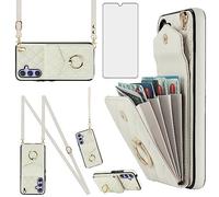 Asuwish Coque de téléphone pour Samsung Galaxy S25 FE 5G - Étui portefeuille avec protecteur d'écran en verre trempé - Dragonne à bandoulière - Anneau de blocage RFID - Porte-cartes S 25 EF S25FE 25S