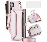 Asuwish Coque de téléphone pour Samsung Galaxy S25 Ultra 5G - Étui portefeuille à fermeture éclair avec protection d'écran en verre trempé et rabat - Blocage RFID - Porte-cartes - Cellule S25Ultra 25S