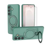 Asuwish Coque de téléphone pour Samsung Galaxy S26 5G avec protecteur d'écran en verre trempé et béquille rotative à 360° antichoc intégrale en TPU pour S 26 26S G5 SM-S942U pour homme et femme Vert