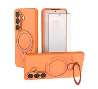 Asuwish Coque de téléphone pour Samsung Galaxy S26 5G avec protecteur d'écran en verre trempé et béquille rotative à 360° antichoc intégrale en TPU pour S 26 26S G5 SM-S942U Femmes Orange