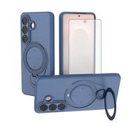 Asuwish Coque de téléphone pour Samsung Galaxy S26 5G avec protecteur d'écran en verre trempé et béquille rotative à 360° antichoc intégrale fine en TPU pour femme S 26 26S G5 SM-S942U - Bleu