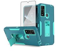 Asuwish Coque de téléphone pour TCL 20XE 5087Z avec coque de protection d'écran en verre trempé et support fin hybride robuste et magnétique pour téléphone portable TLC 20 XE TCL20XECase EX pour femme et homme, bleu sarcelle