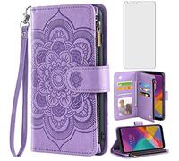 Asuwish Coque LG Stylo 5/5+/5V/5X/Stylo5 Plus Etui Housse Portefeuille avec Verre Trempé Protecteur d'Ecran et Porte-Carte Flip Cell LGStylo5 Stylet 5plus Style 05 Five lgstylo5case Sylo5 Femme Violet