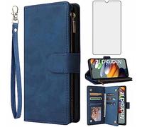 Asuwish Coque pour Blackview A52 2023 Android 12 Portefeuille avec Verre Trempé et Porte Carte Chaine PU Cuir à Clapet Étui Housse Support A 52 4G Protection Protege Téléphone Case Femme Homme Bleu