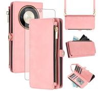 Asuwish Coque pour Honor Magic 6 Lite/X9b 5G Portefeuille avec Verre Trempé et Cordon Porte Carte Chaine PU Cuir à Clapet RFID Mandala Étui Housse Support Magic6 6Lite Téléphone Case Fleur Femme Rose