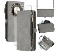 Asuwish Coque pour Honor Magic 6 Lite/X9b 5G Portefeuille avec Verre Trempé et Cordon Porte Carte Chaine PU Cuir à Clapet RFID Mandala Étui Housse Support Magic6 6Lite Téléphone Case Fleur Femme Gris