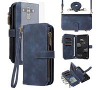 Asuwish Coque pour Huawei Mate 10 Pro Portefeuille avec Verre Trempé et Cordon Porte Carte Chaine PU Cuir à Clapet Étui Housse Support Hawaii Mate10 10Pro BLA-L29 Téléphone Case Vitre Etui Femme Bleu