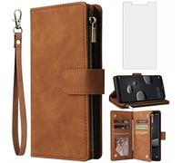 Asuwish Coque pour Huawei Mate 10 Pro Portefeuille avec Verre Trempé et Porte Carte Chaine PU Cuir à Clapet Étui Housse Support Hawaii Mate10 10Pro BLA-L29 Protection Téléphone Case Femme Homme Marron