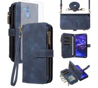 Asuwish Coque pour Huawei Mate 20 Lite Portefeuille avec Verre Trempé et Cordon Porte Carte Chaine PU Cuir à Clapet Étui Housse Support Hawaii Mate20 20Lite SNE-LX1 Téléphone Case Vitre Femme Bleu