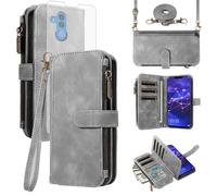 Asuwish Coque pour Huawei Mate 20 Lite Portefeuille avec Verre Trempé et Cordon Porte Carte Chaine PU Cuir à Clapet Étui Housse Support Hawaii Mate20 20Lite SNE-LX1 Téléphone Case Vitre Femme Gris