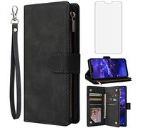 Asuwish Coque pour Huawei Mate 20 Lite Portefeuille avec Verre Trempé et Porte Carte Chaine PU Cuir à Clapet Étui Housse Support Hawaii Mate20 20Lite SNE-LX1 Protection Téléphone Case Femme Homme Noir