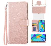 Asuwish Coque pour Huawei P30 Portefeuille avec Verre Trempé et Cordon Porte Carte Chaine PU Paillette Cuir à Clapet Mandala Étui Housse Support Hawaii P 30 ELE-L29 Fleur Téléphone Case Femme Or Rose