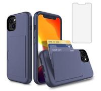 Asuwish Coque pour iPhone 13 6,1" avec protection d'écran en verre trempé et support pour cartes de crédit - Accessoires pour iPhone 13 5G i iPhone i13 iPhone 13 Coque pour femme Bleu marine