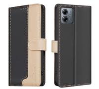 Asuwish Coque pour Motorola Moto G54 5G/G14 4G Portefeuille avec Verre Trempé et Porte Carte PU Cuir à Clapet RFID Étui Housse Support G 54 14 54G XT2343-2 Protection Téléphone Case Femme Homme Noir