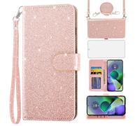Asuwish Coque pour Motorola Moto G54 5G Portefeuille avec Verre Trempé et Cordon Porte Carte Chaine Paillette Cuir à Clapet Mandala Étui Housse Support G 54 54G XT2343-2 Téléphone Case Femme Or Rose