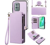 Asuwish Coque pour OnePlus 9 Pro Portefeuille avec Verre Trempé et Cordon Porte Carte Magnétique Chaine PU Cuir à Clapet Protection Étui Housse Support 9Pro 5G LE2123 Téléphone Case Femme Violet